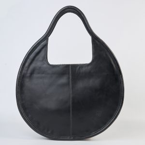 Carmen Round Leather Tote in Black