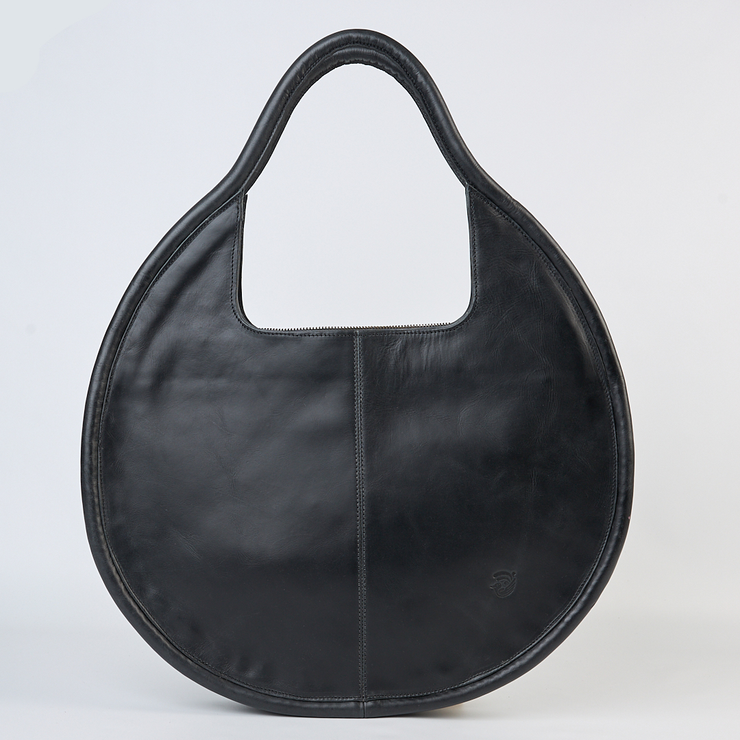 Carmen Round Leather Tote in Black