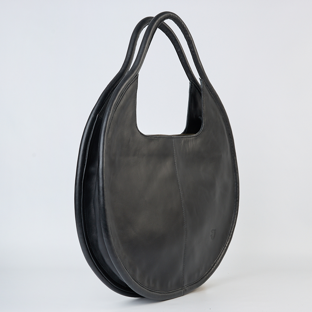 Carmen Round Leather Tote in Black - Image 2