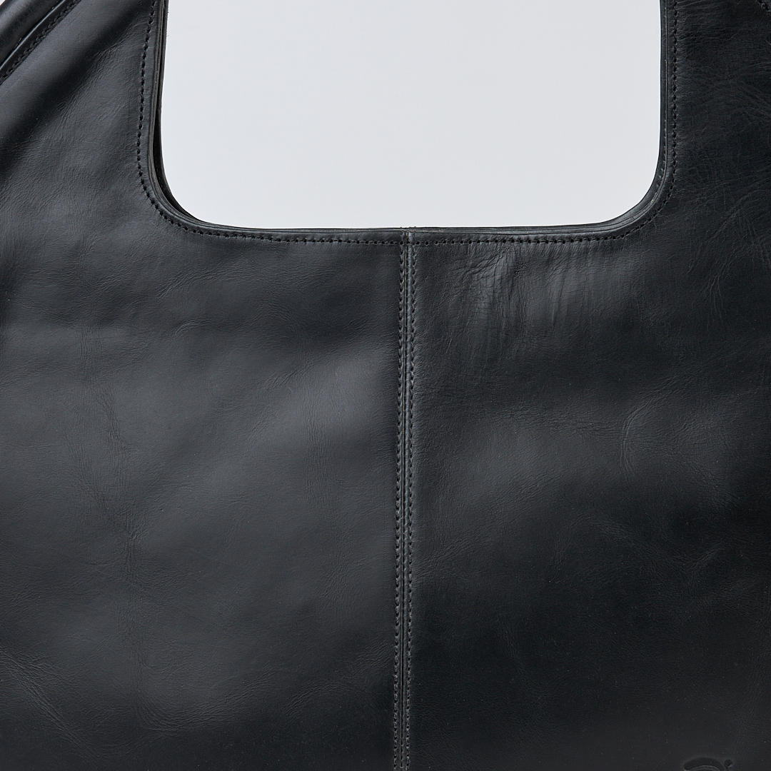 Carmen Round Leather Tote in Black - Image 3