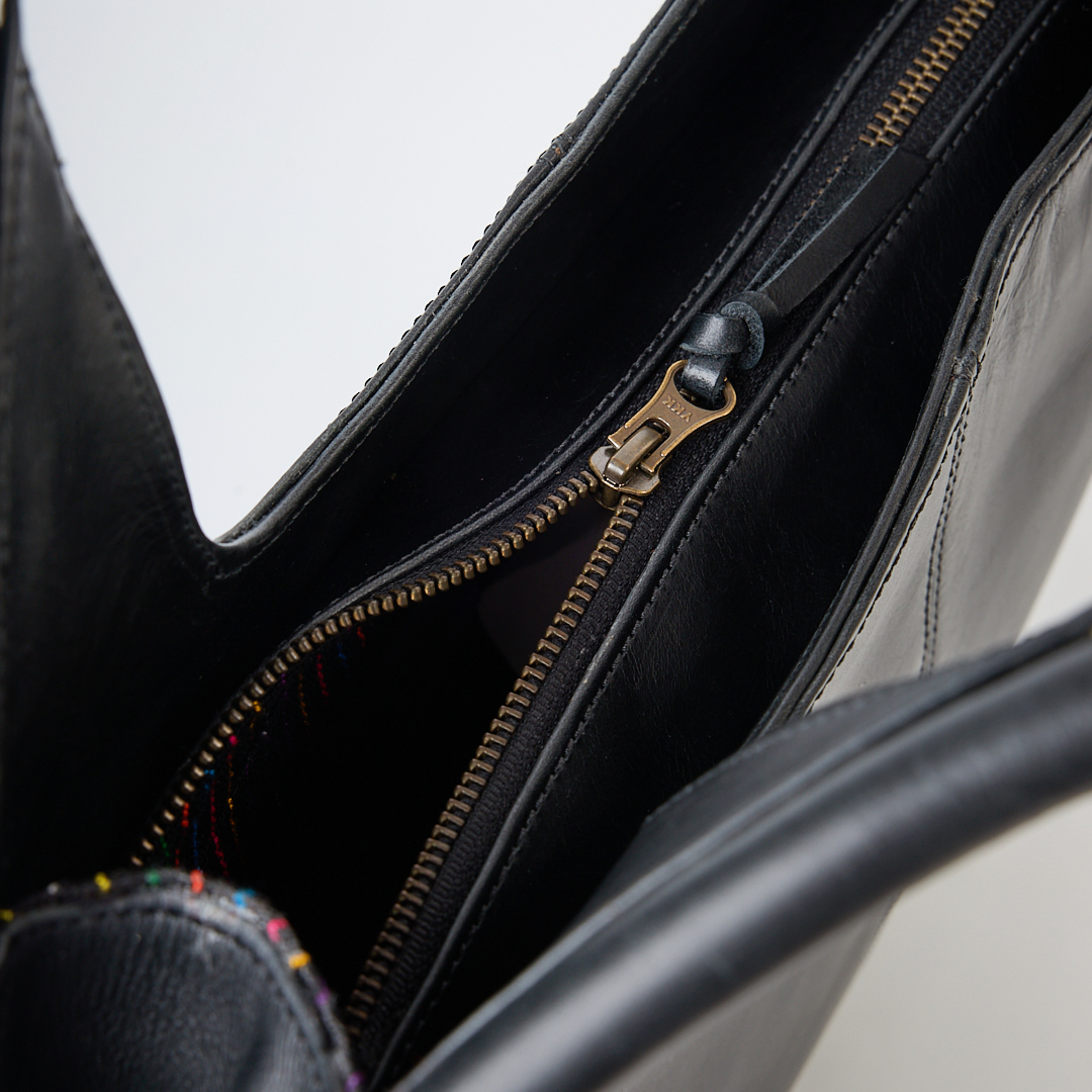 Carmen Round Leather Tote in Black - Image 5